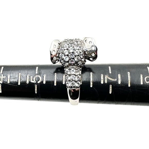 Sima K Sterling Silver Womens Ring White Topaz Ruby Elephant Design Size 6 - Picture 7 of 7